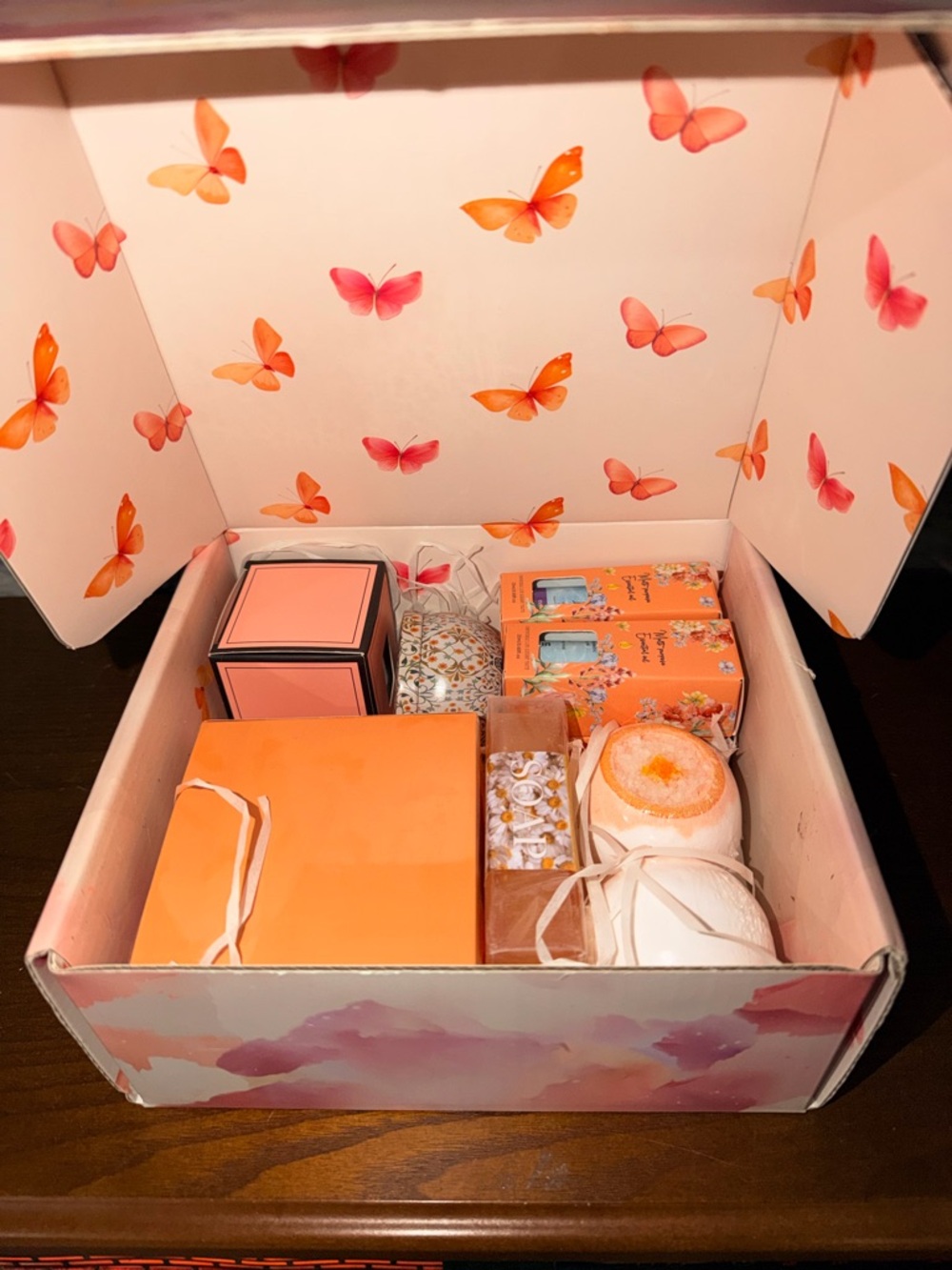 Curated Orange & Pink Gift Box with Bath Bombs and Candles